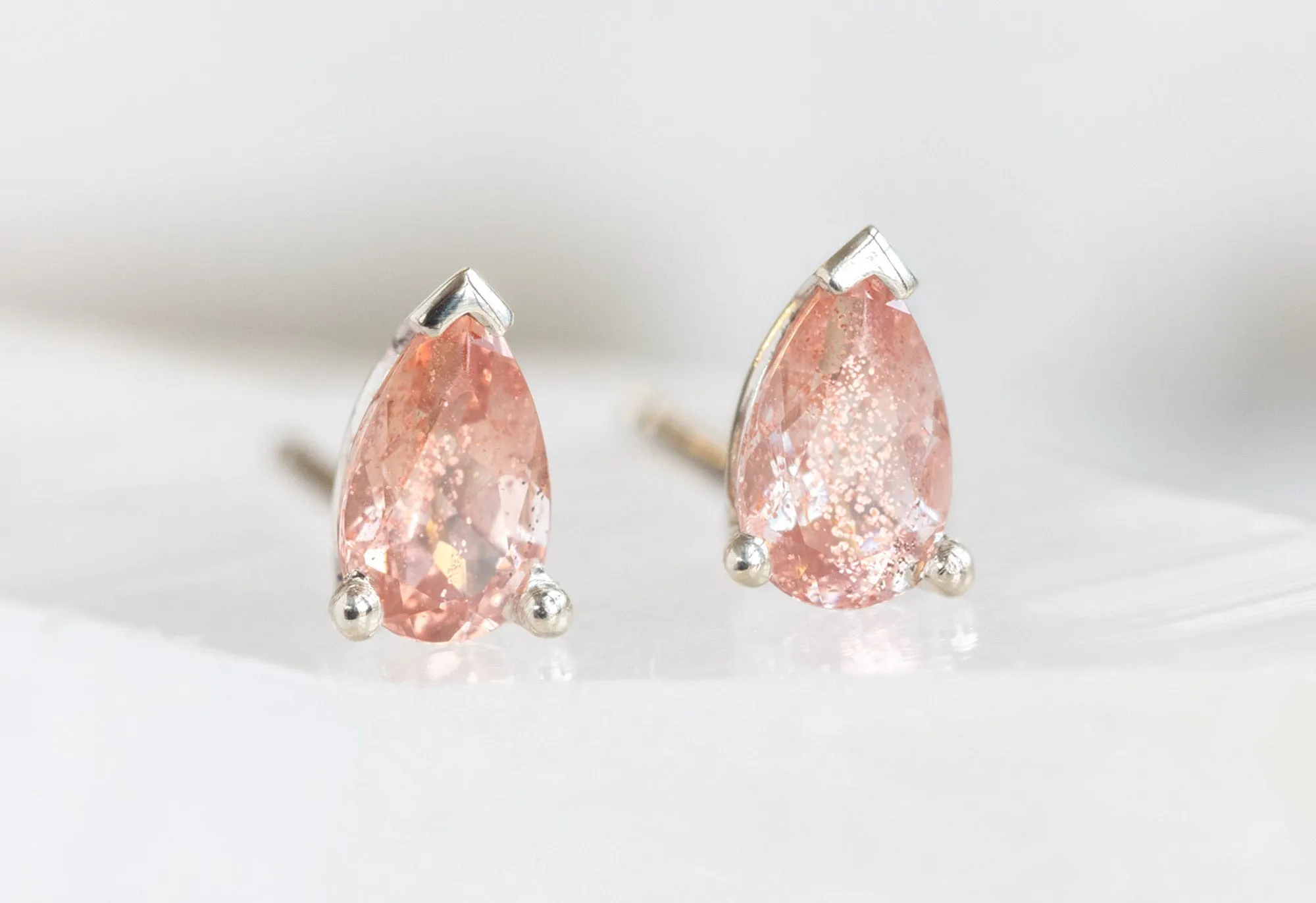 Peachy-Pink Sunstone Stud Earrings
