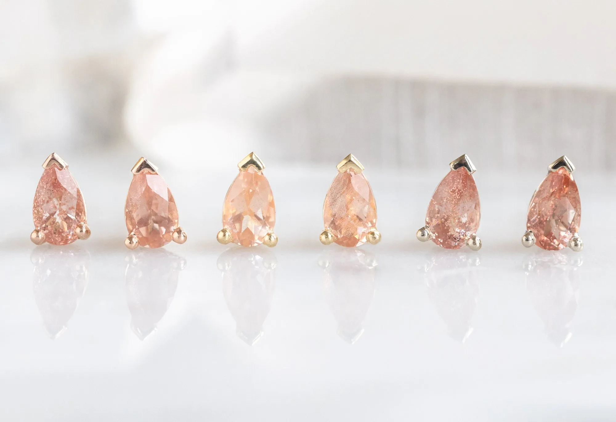 Peachy-Pink Sunstone Stud Earrings