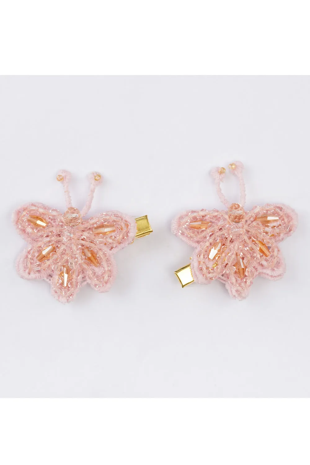 Pink And Peach Beads Embellished Butterfly Hairclips
