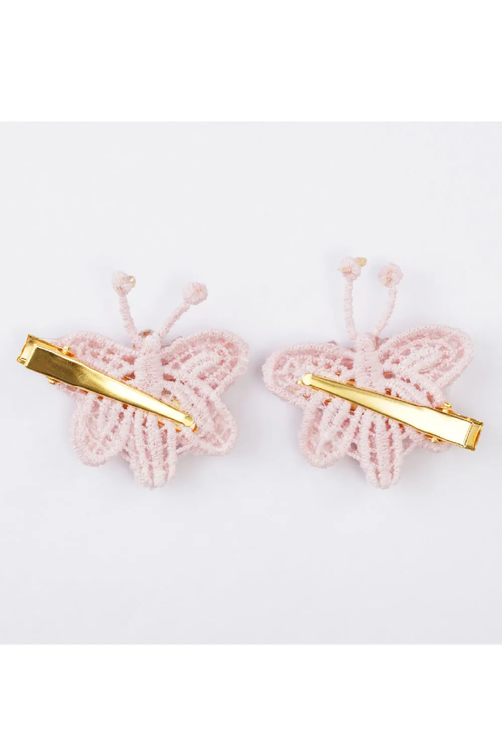 Pink And Peach Beads Embellished Butterfly Hairclips