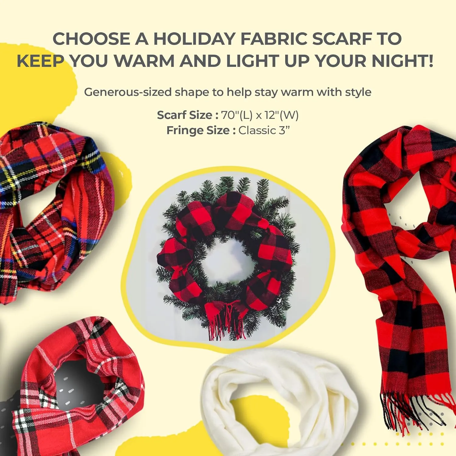 Plum Feathers Plaid Check and Solid Cashmere Feel Winter Scarf, Warm Scarfs, Cold Weather Accessories, Fringe Scarves