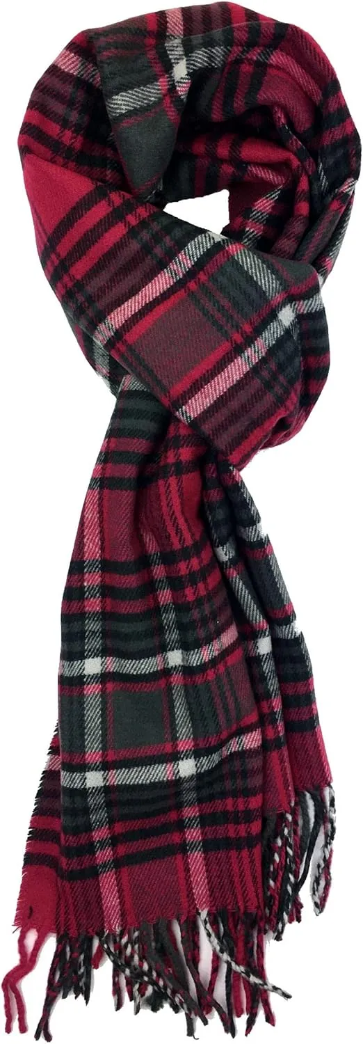 Plum Feathers Plaid Check and Solid Cashmere Feel Winter Scarf, Warm Scarfs, Cold Weather Accessories, Fringe Scarves