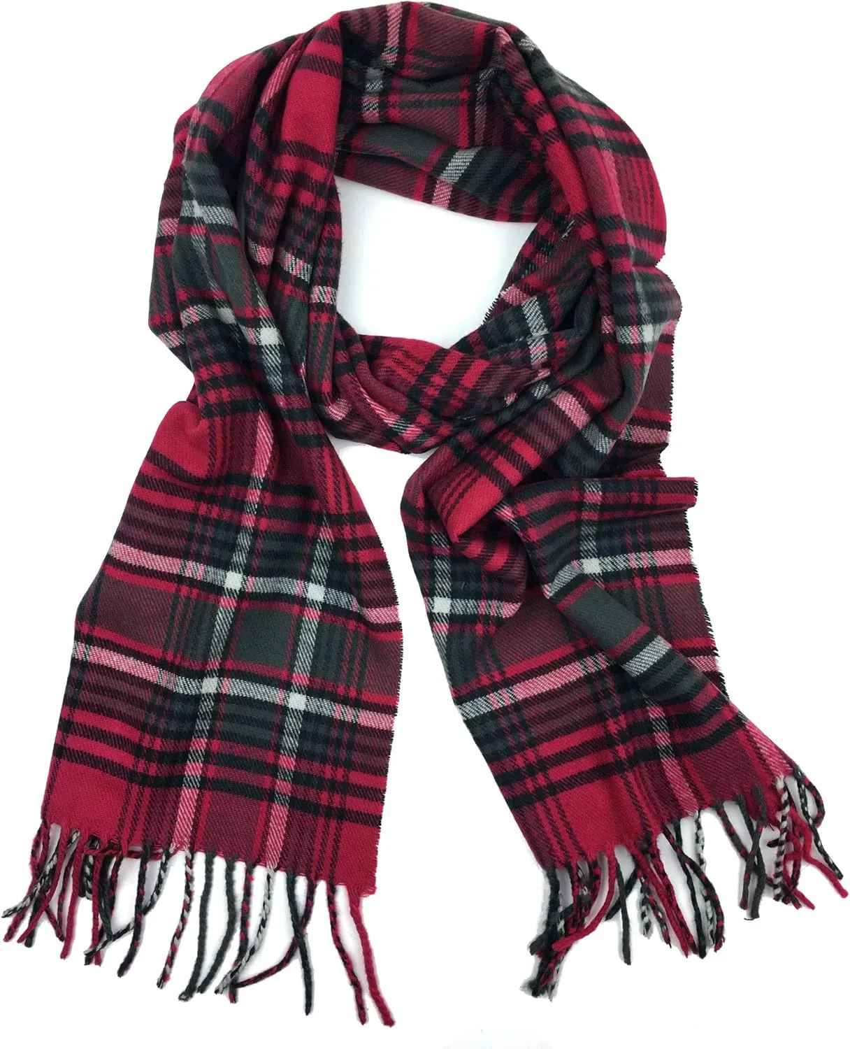 Plum Feathers Plaid Check and Solid Cashmere Feel Winter Scarf, Warm Scarfs, Cold Weather Accessories, Fringe Scarves
