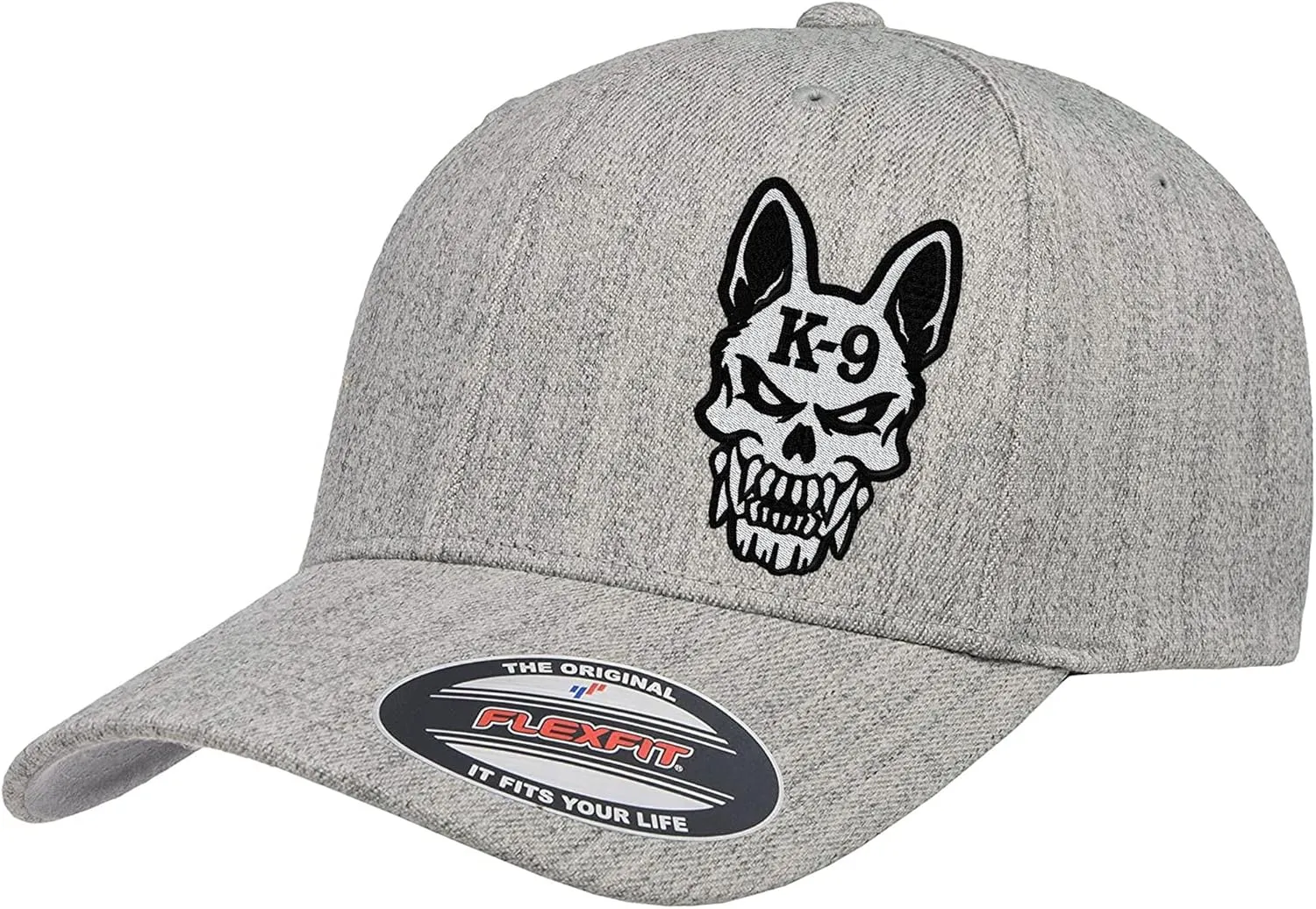 Police K-9 Unit Dog Skull Thin Blue Line 6277/6477 Custom Embroidered Baseball Flex Fitted Baseball Hat