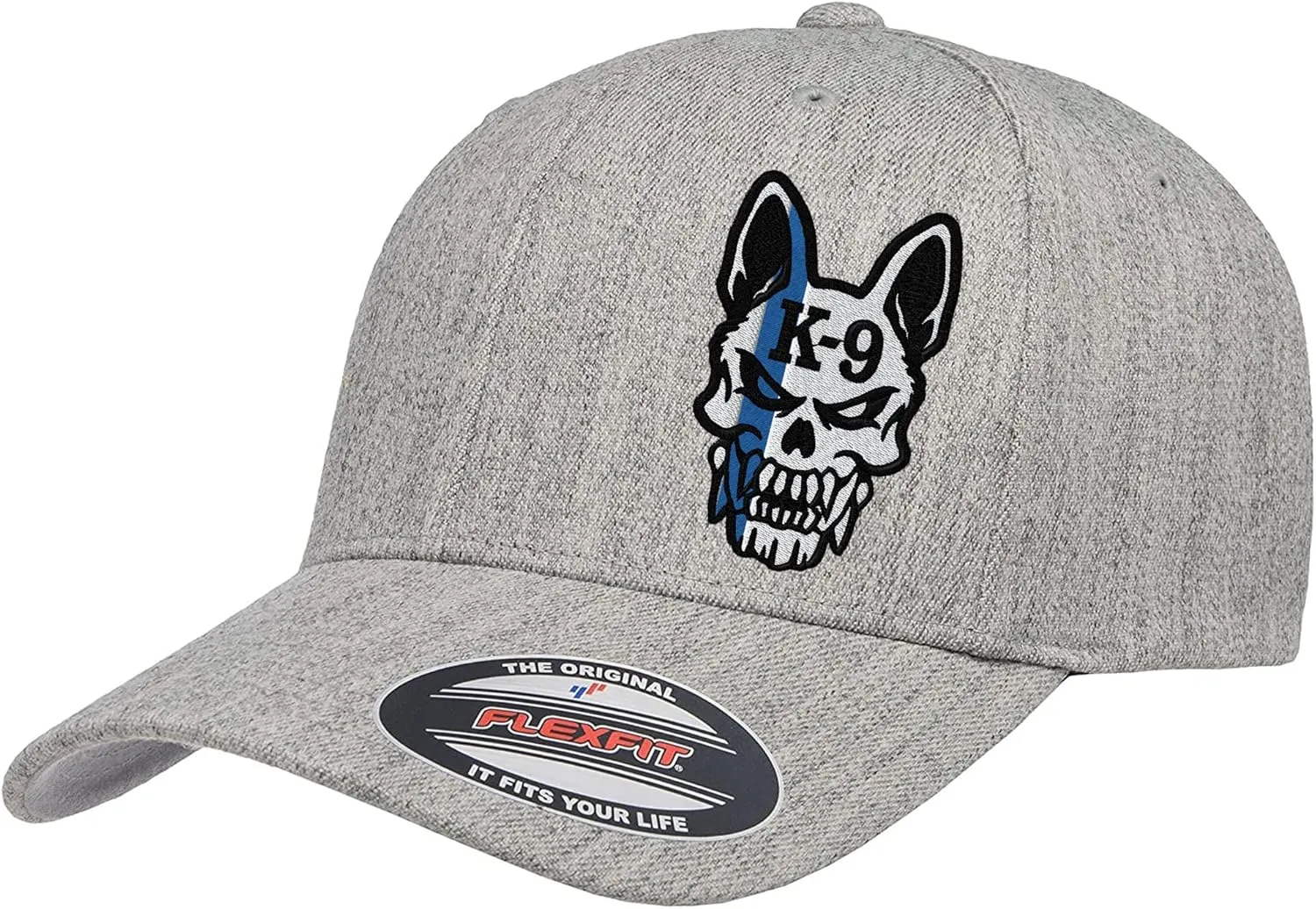Police K-9 Unit Dog Skull Thin Blue Line 6277/6477 Custom Embroidered Baseball Flex Fitted Baseball Hat