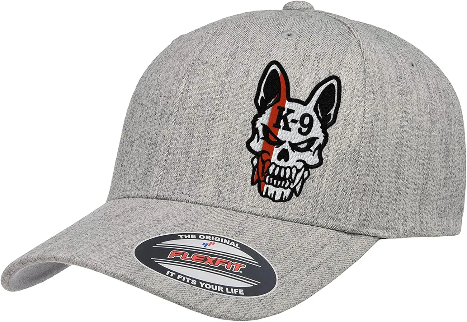 Police K-9 Unit Dog Skull Thin Blue Line 6277/6477 Custom Embroidered Baseball Flex Fitted Baseball Hat
