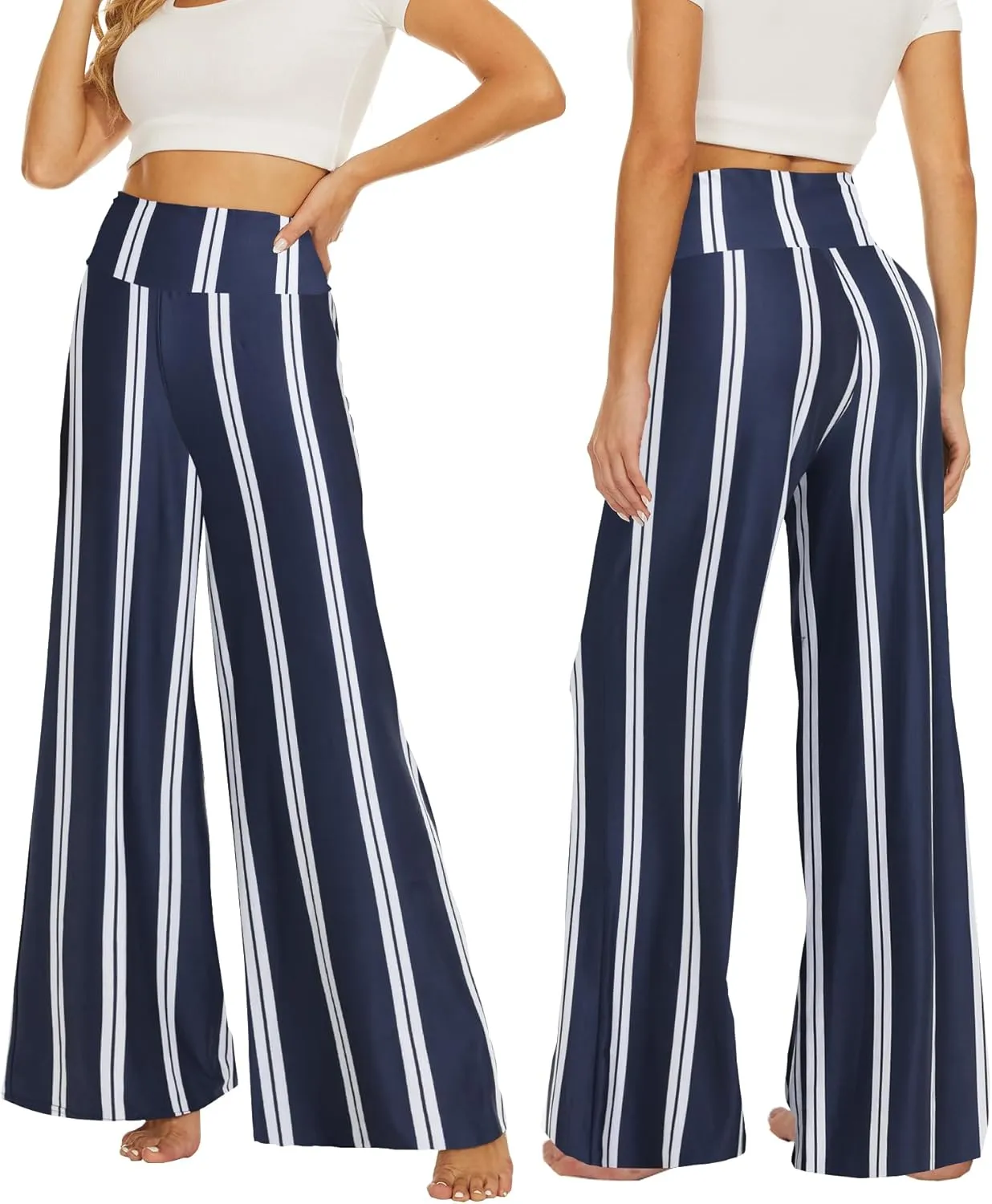 QGGQDD Wide Leg Palazzo Pants for Women - Casual Soft High Waist Lounge Pants Loose Comfy Stretchy Trousers