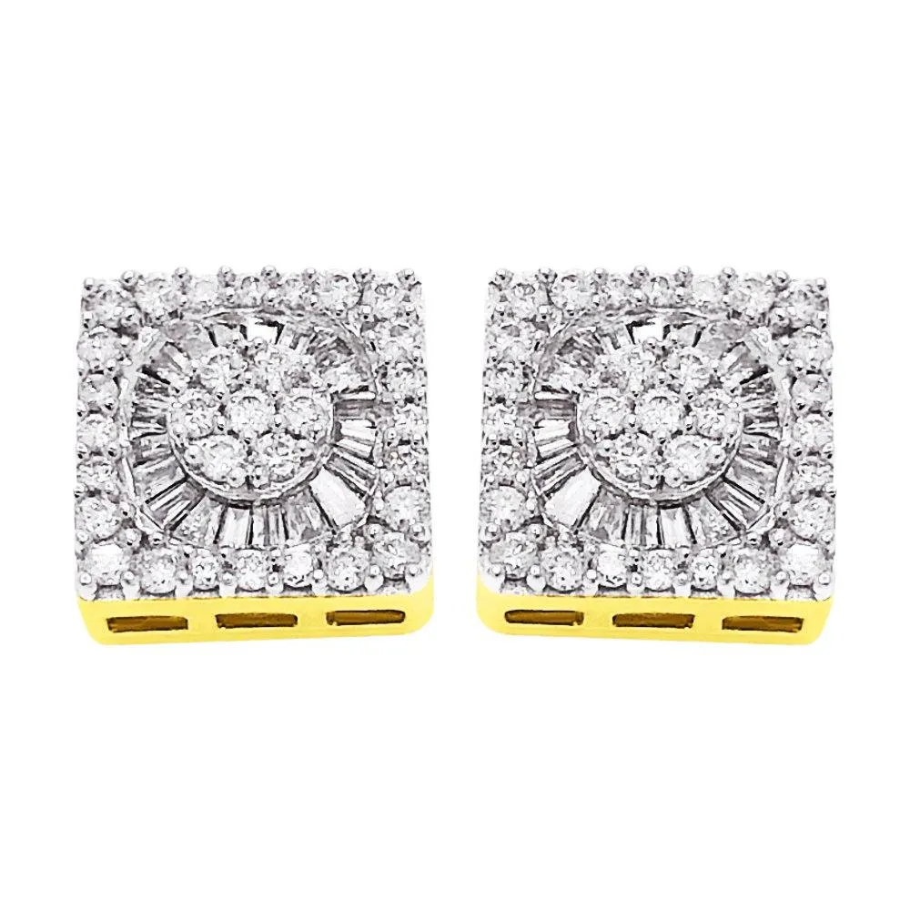 Radiant Baguette Square Diamond Earrings .75cttw 10K Yellow Gold