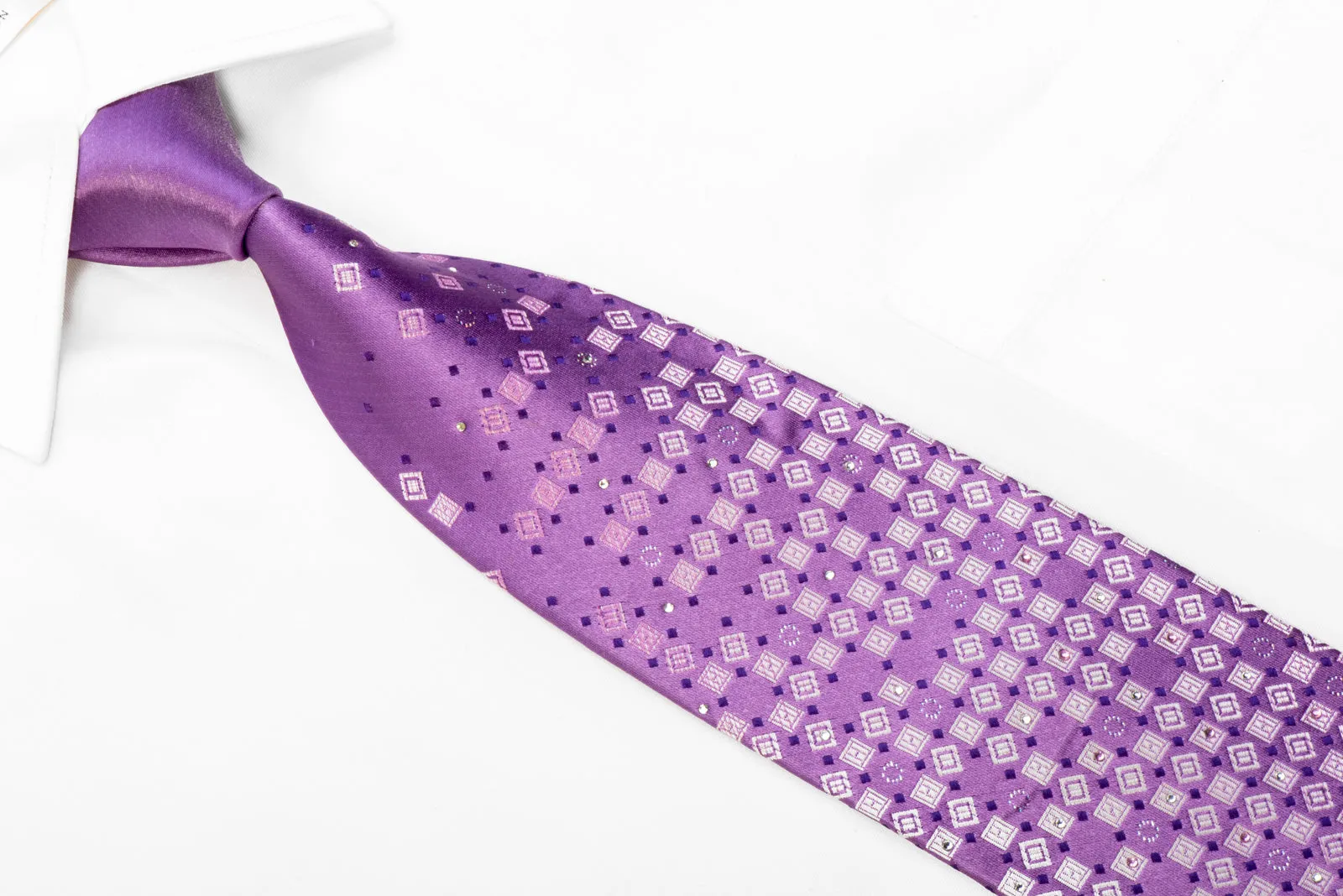 RDC Rhinestone Silk Tie Silver Geometric On Mauve With Silver Sparkles
