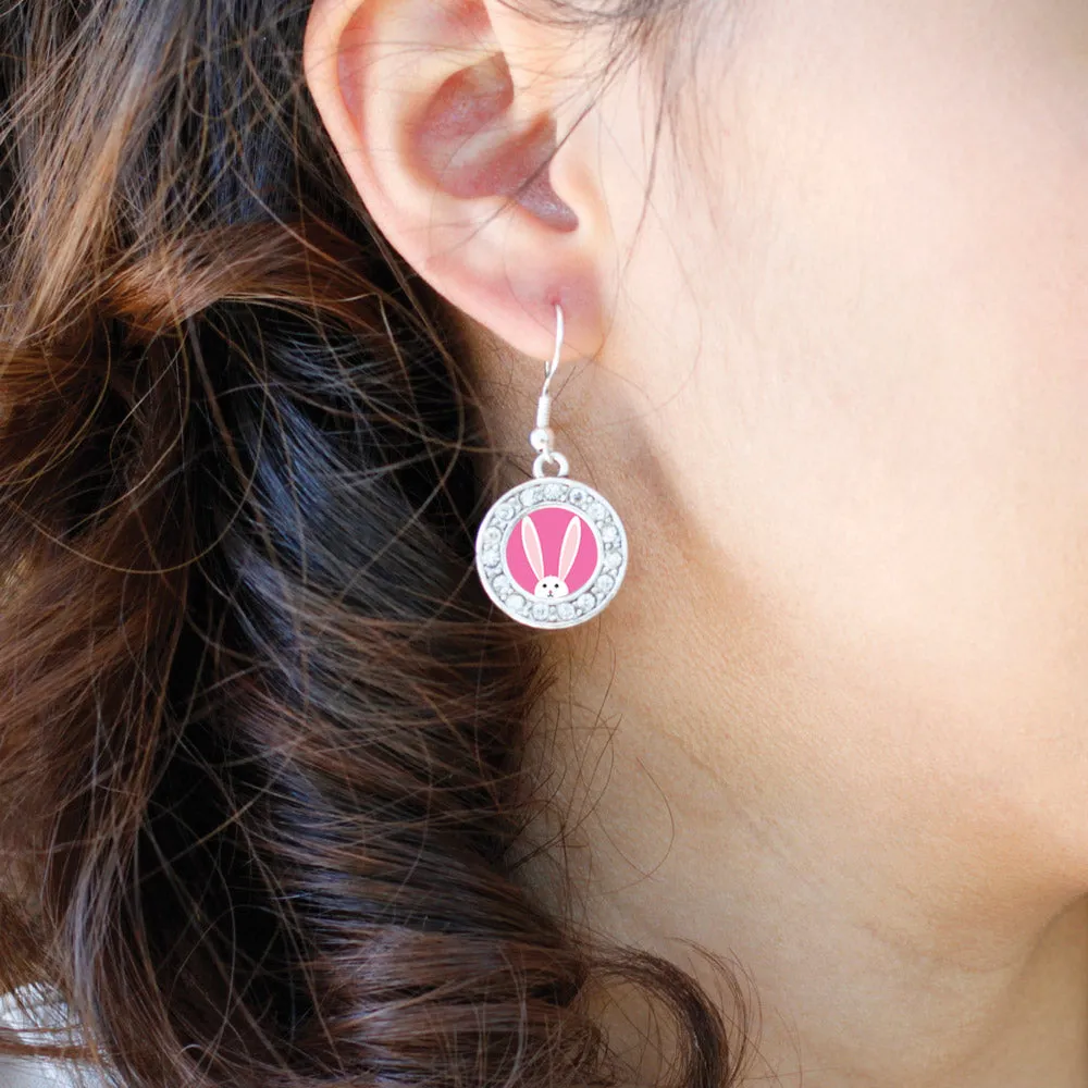 Silver Bunny Circle Charm Dangle Earrings