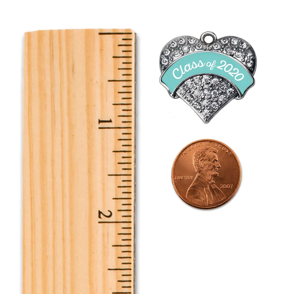 Silver Class of 2020 - Teal Pave Heart Charm Dangle Earrings