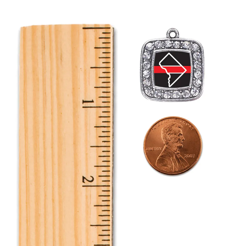 Silver District of Columbia Thin Red Line Square Charm Dangle Earrings
