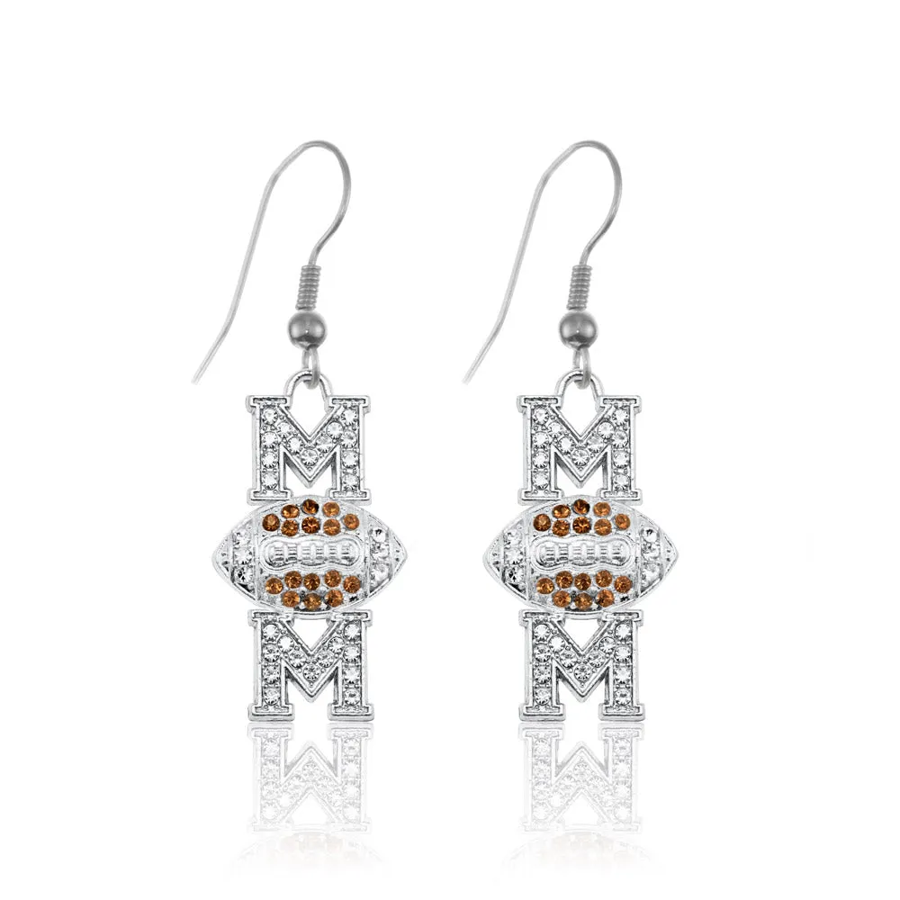 Silver Football Mom Charm Dangle Earrings