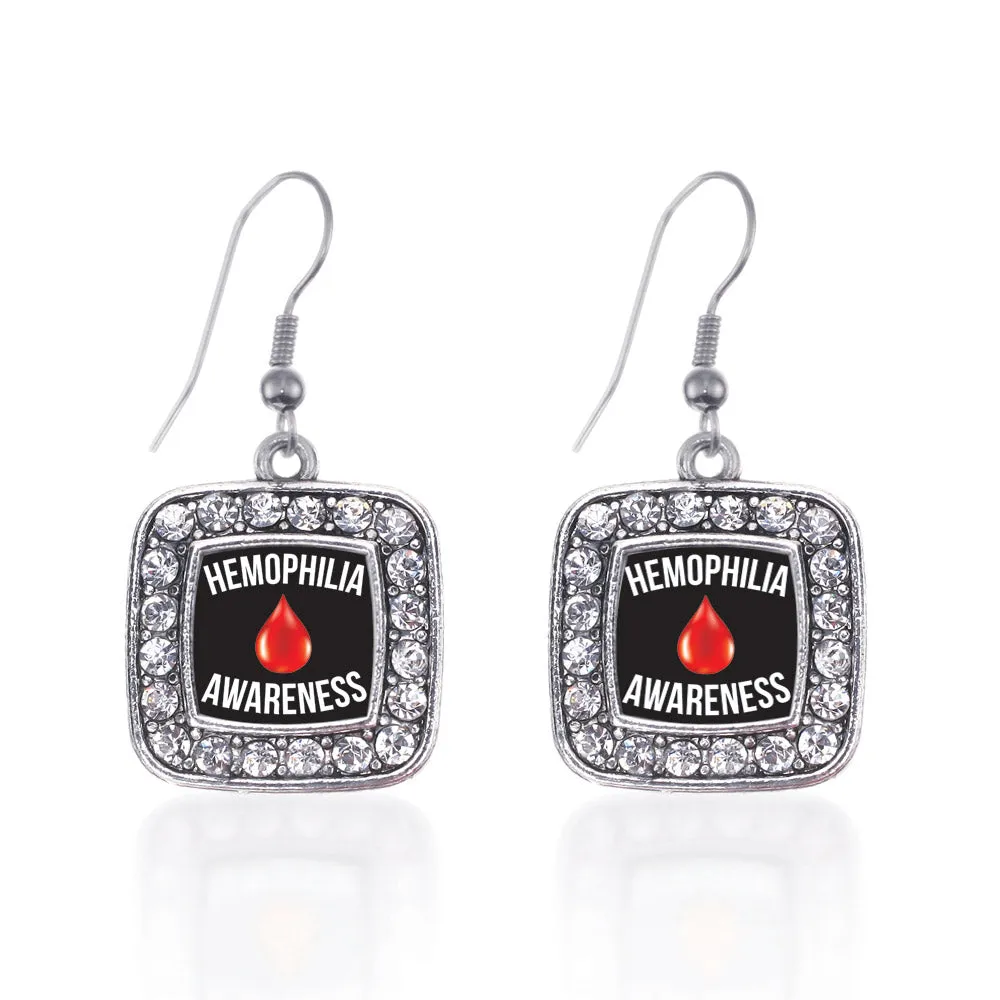 Silver Hemophilia Awareness Square Charm Dangle Earrings