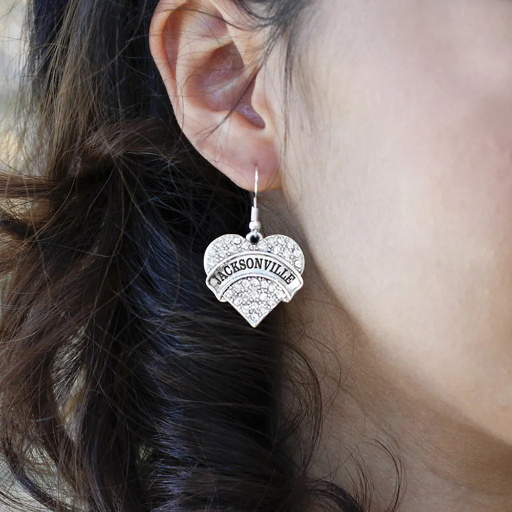 Silver Jacksonville Pave Heart Charm Dangle Earrings