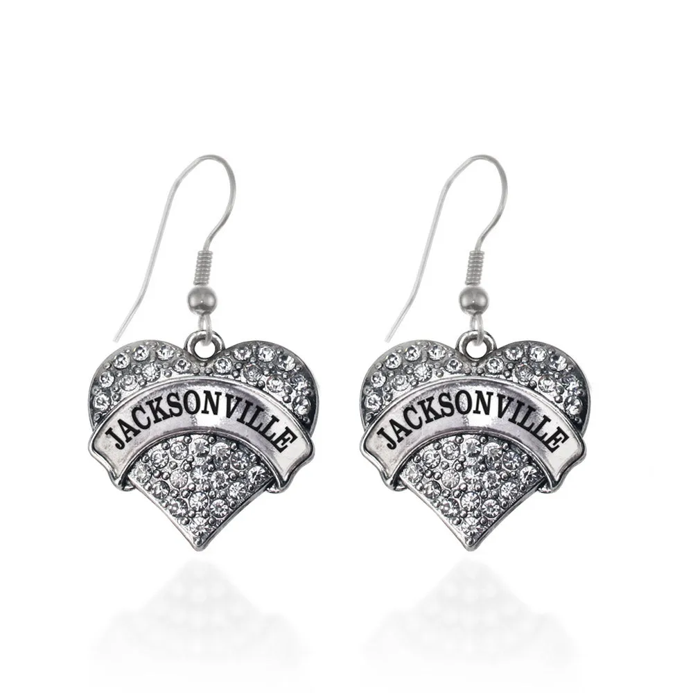 Silver Jacksonville Pave Heart Charm Dangle Earrings