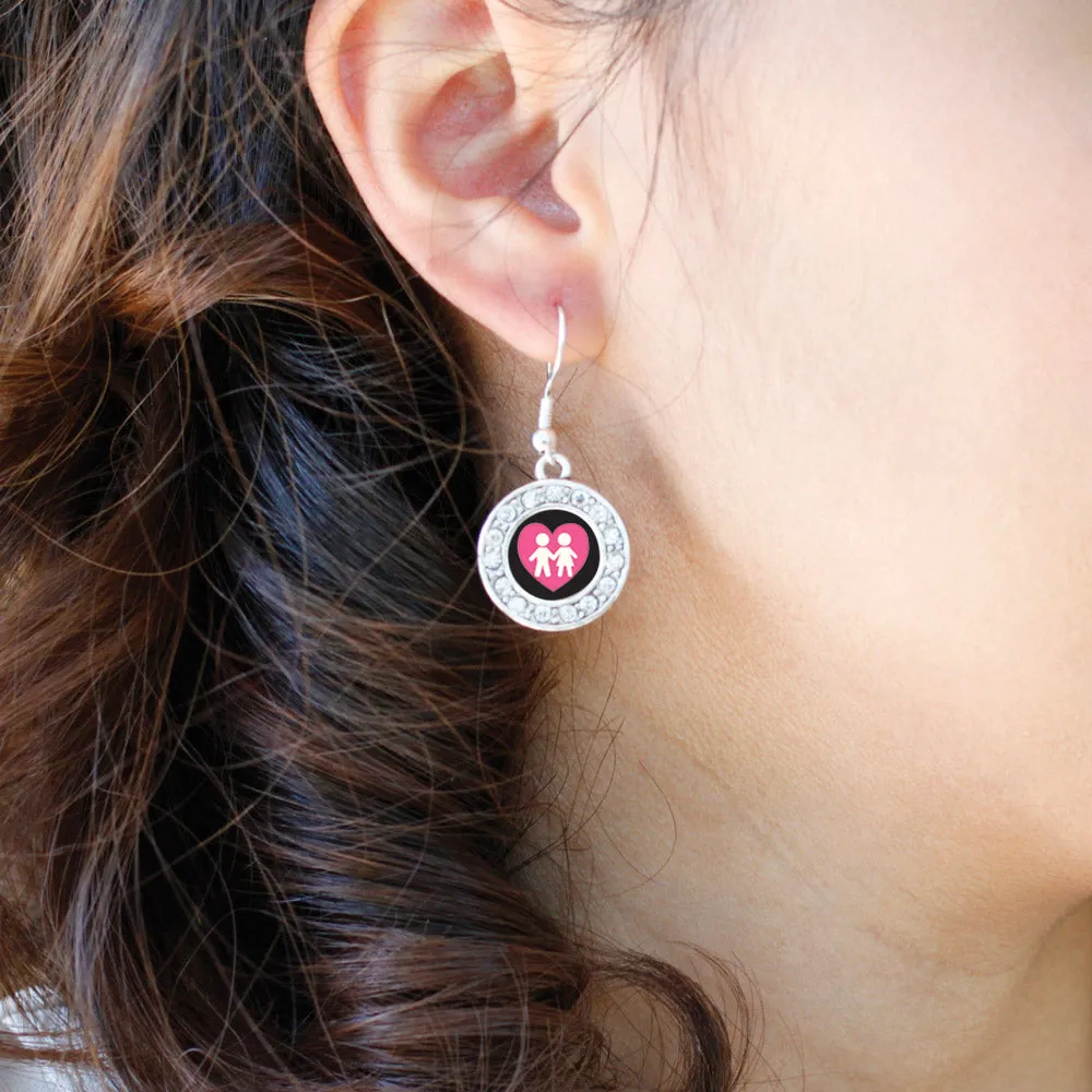 Silver Love My Kids Circle Charm Dangle Earrings