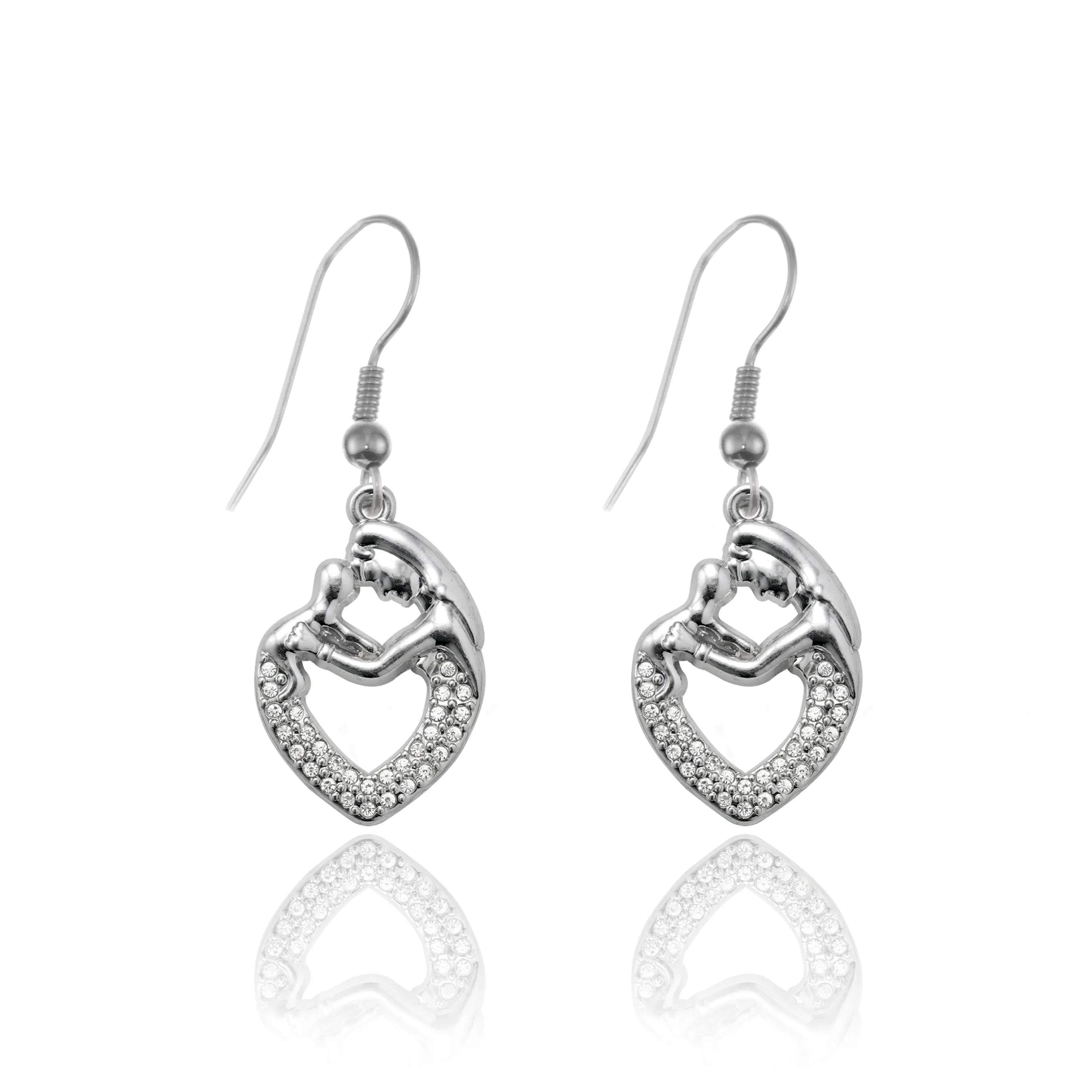 Silver Mother and Child Charm Dangle Earrings
