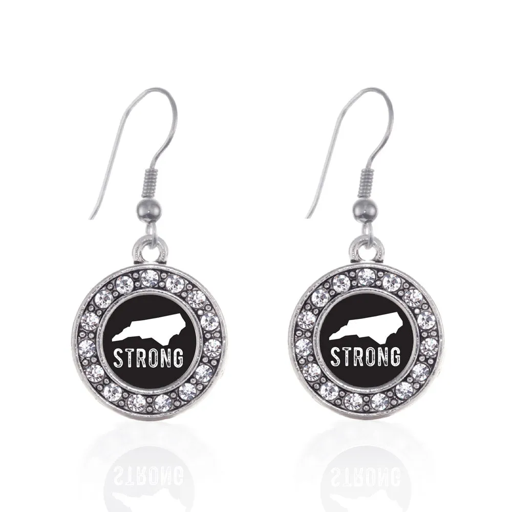 Silver North Carolina Strong Circle Charm Dangle Earrings