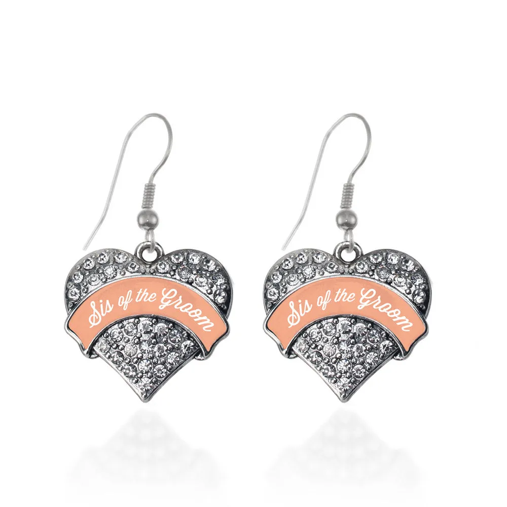 Silver Peach Sis of the Groom Pave Heart Charm Dangle Earrings