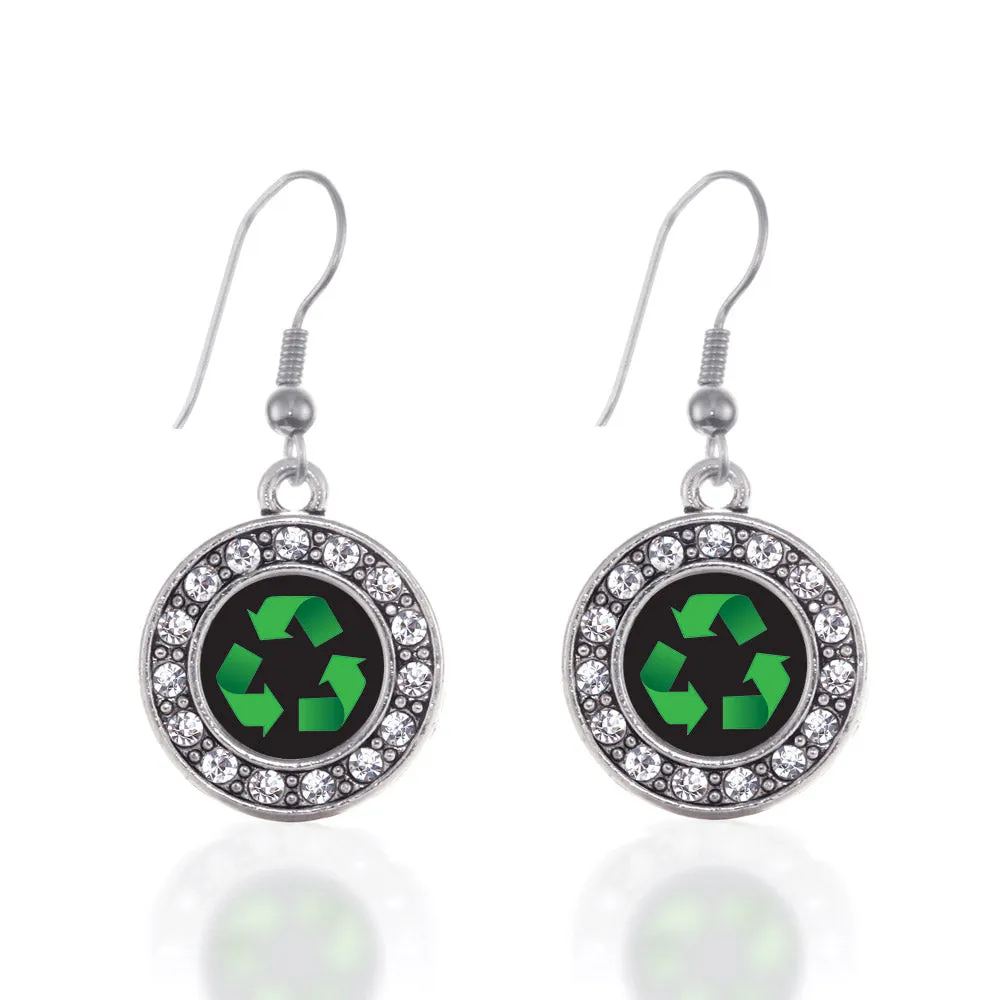 Silver Recycle Circle Charm Dangle Earrings