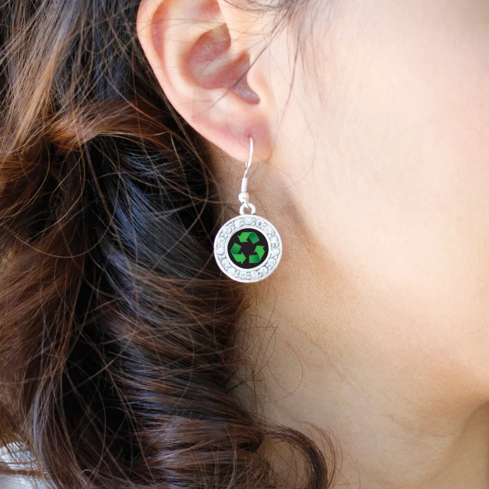 Silver Recycle Circle Charm Dangle Earrings