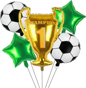 Soccer Balloons Championship Trophy Balloon, 32 Inch Foil Mylar Gold Champion Balloon First Prize Soccer Party Decorations World Cup Sport Theme Birthday Party Balloons Decorations Supplies Decor