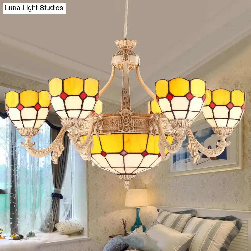Stained Glass Baroque Chandelier - 9/11 Light Yellow/Blue Pendant Fixture for Living Room