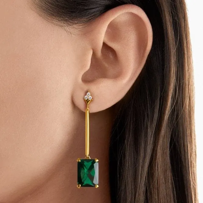 Sterling Silver Gold Plated Green Stone Earrings H2176-971-6