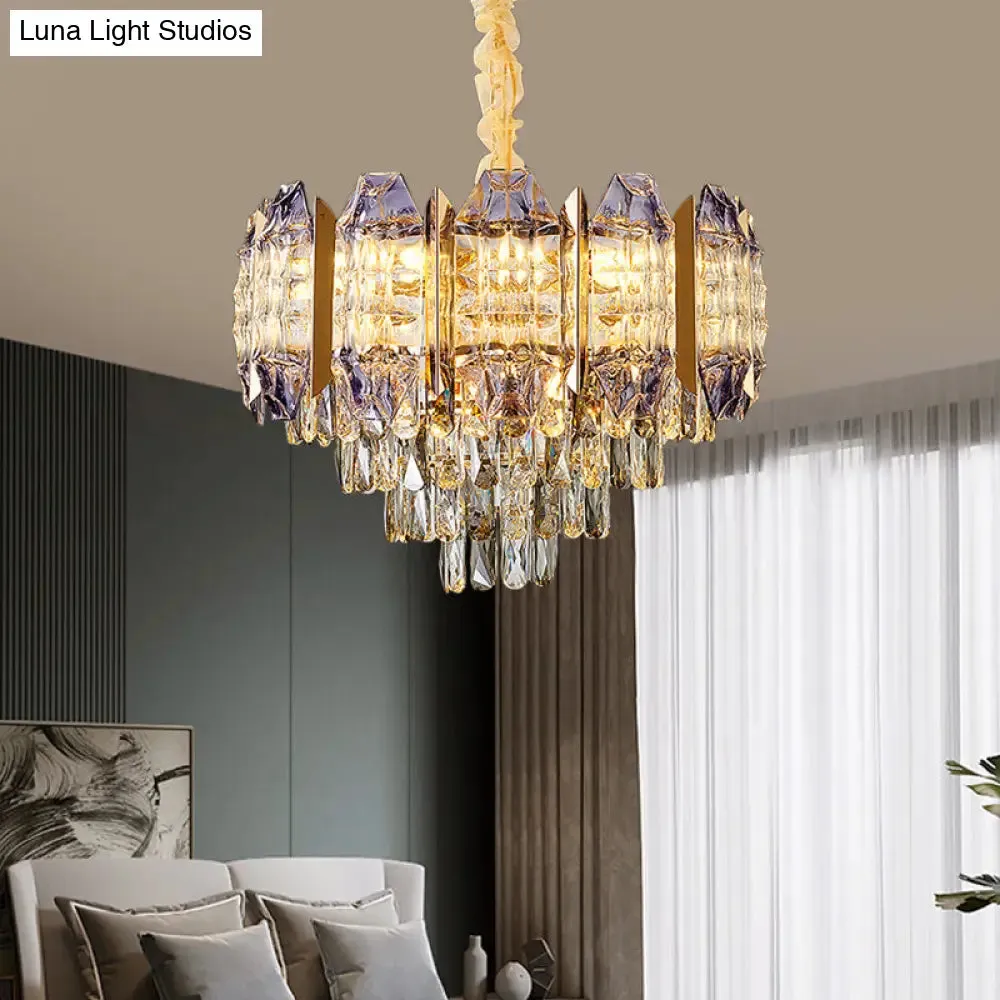 Stylish Conical Parlor Ceiling Chandelier - Modern Prismatic Crystal 9-Light Hanging Lamp Kit in Gold