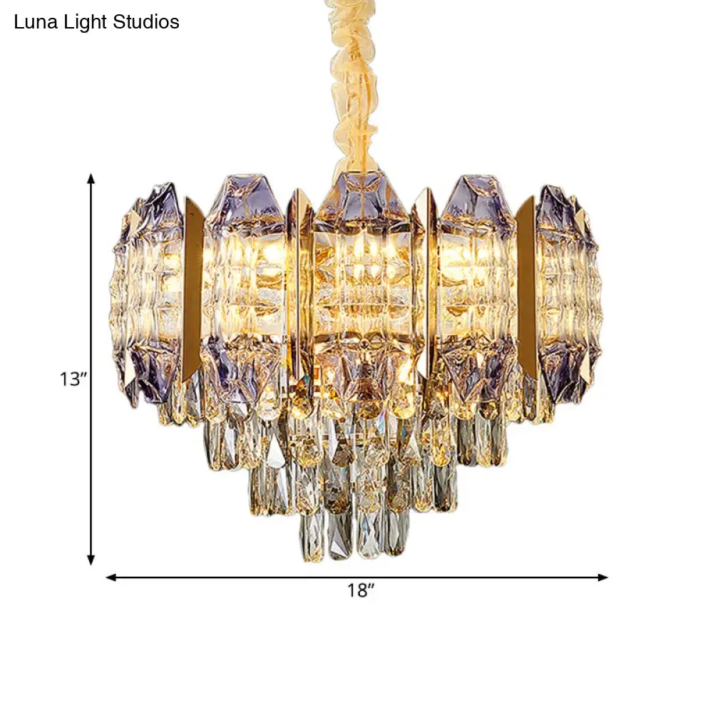 Stylish Conical Parlor Ceiling Chandelier - Modern Prismatic Crystal 9-Light Hanging Lamp Kit in Gold