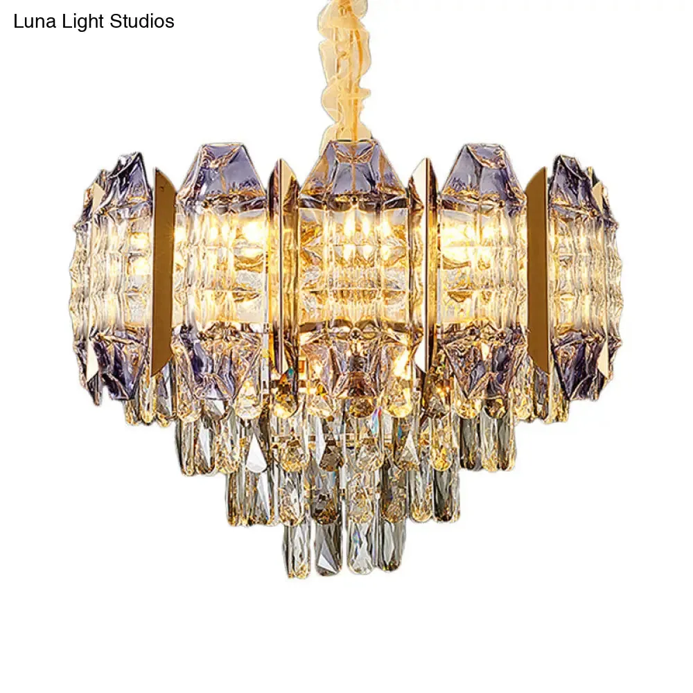Stylish Conical Parlor Ceiling Chandelier - Modern Prismatic Crystal 9-Light Hanging Lamp Kit in Gold