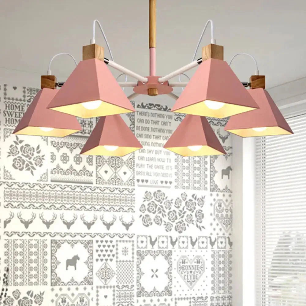 Stylish Rotatable Macaron Wood Chandelier - 6 Lights, Ideal for Baby Room Ceiling Pendant