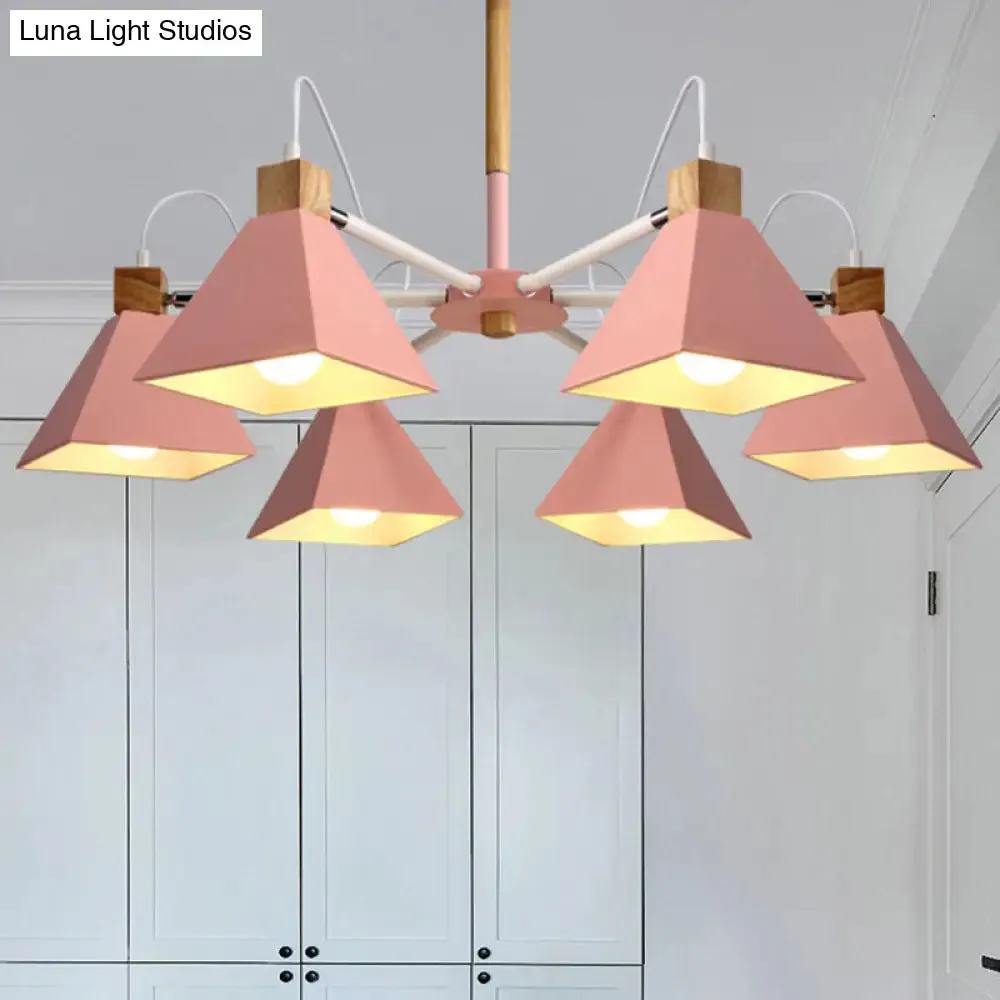 Stylish Rotatable Macaron Wood Chandelier - 6 Lights, Ideal for Baby Room Ceiling Pendant