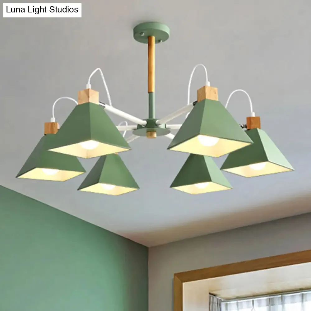 Stylish Rotatable Macaron Wood Chandelier - 6 Lights, Ideal for Baby Room Ceiling Pendant
