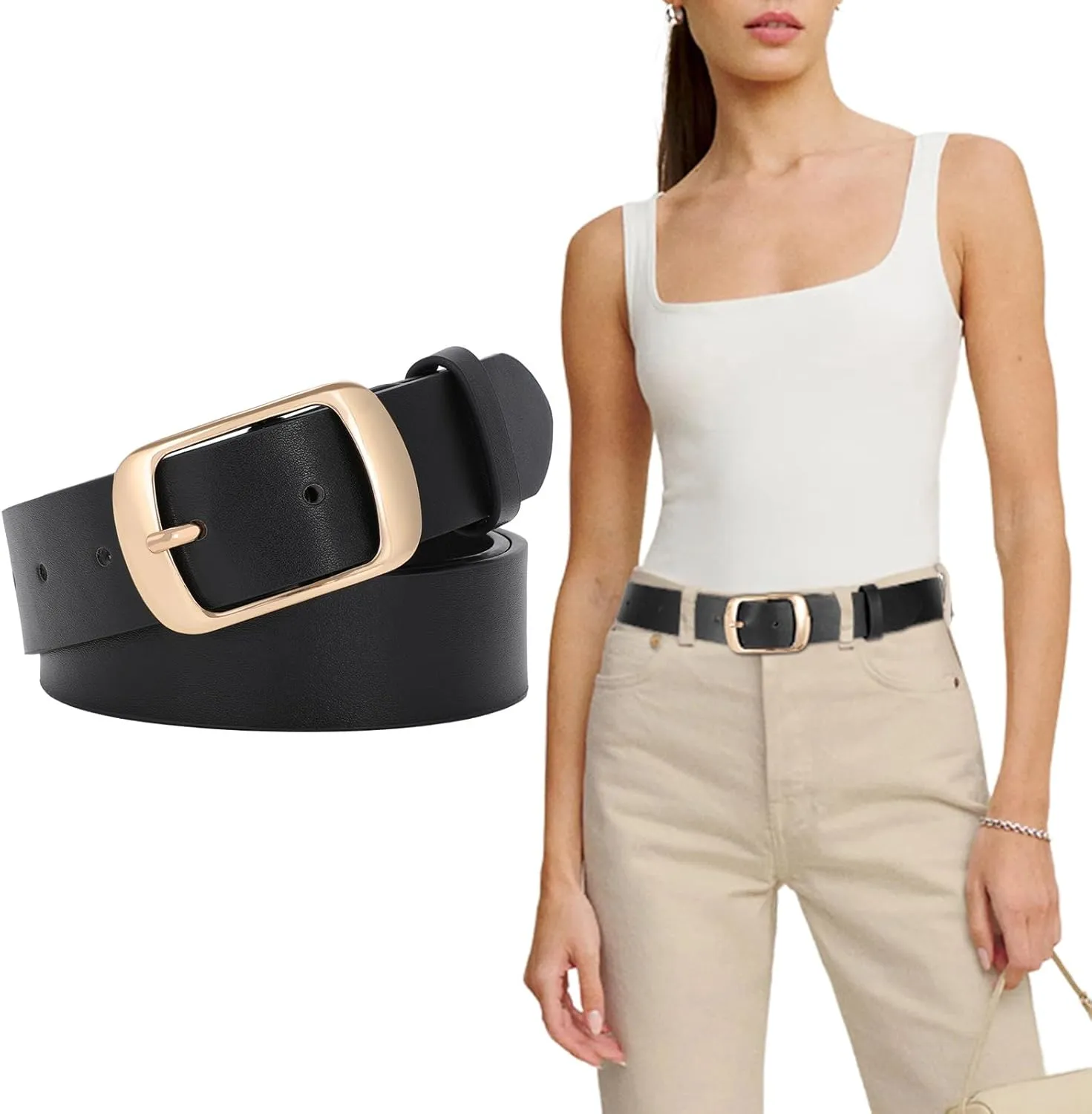 SUOSDEY Fashion Womens Leather Belt, Soft Leather Waist Belt with Pin Buckle for Jeans Pants,width 1.3"