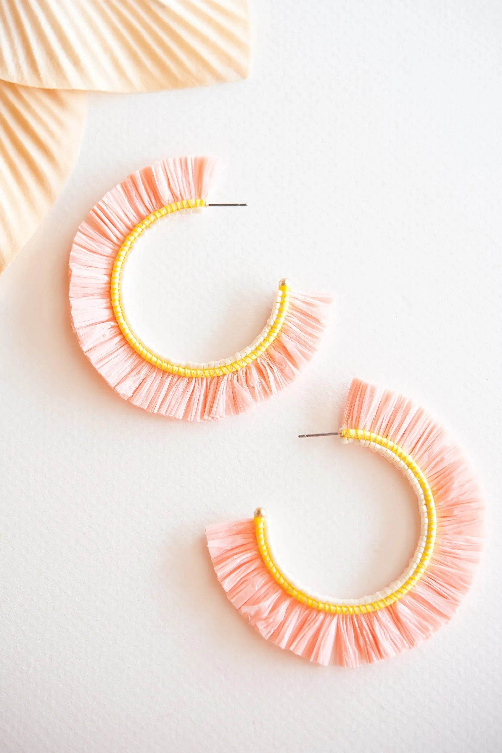 Tamera Rattan Fan Hoops | Tropical Vacation Earrings | Colorful Summer Hoop Earrings