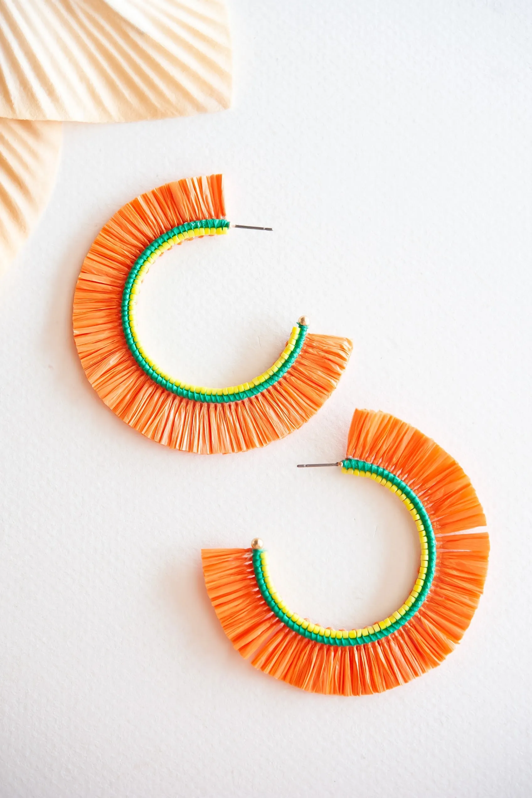 Tamera Rattan Fan Hoops | Tropical Vacation Earrings | Colorful Summer Hoop Earrings