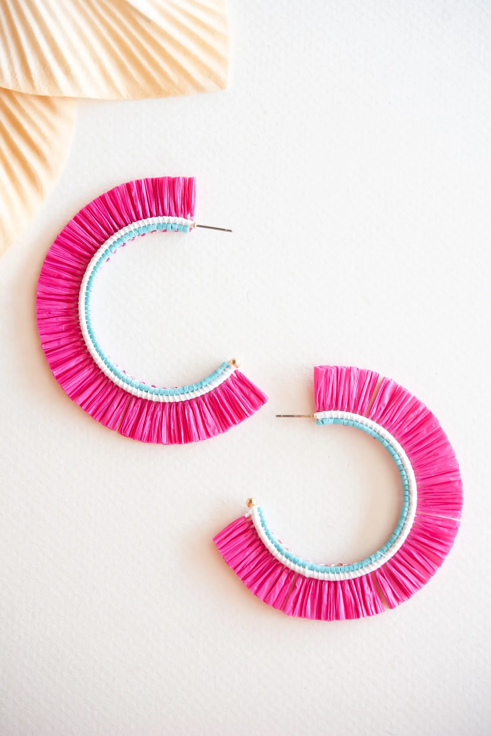 Tamera Rattan Fan Hoops | Tropical Vacation Earrings | Colorful Summer Hoop Earrings