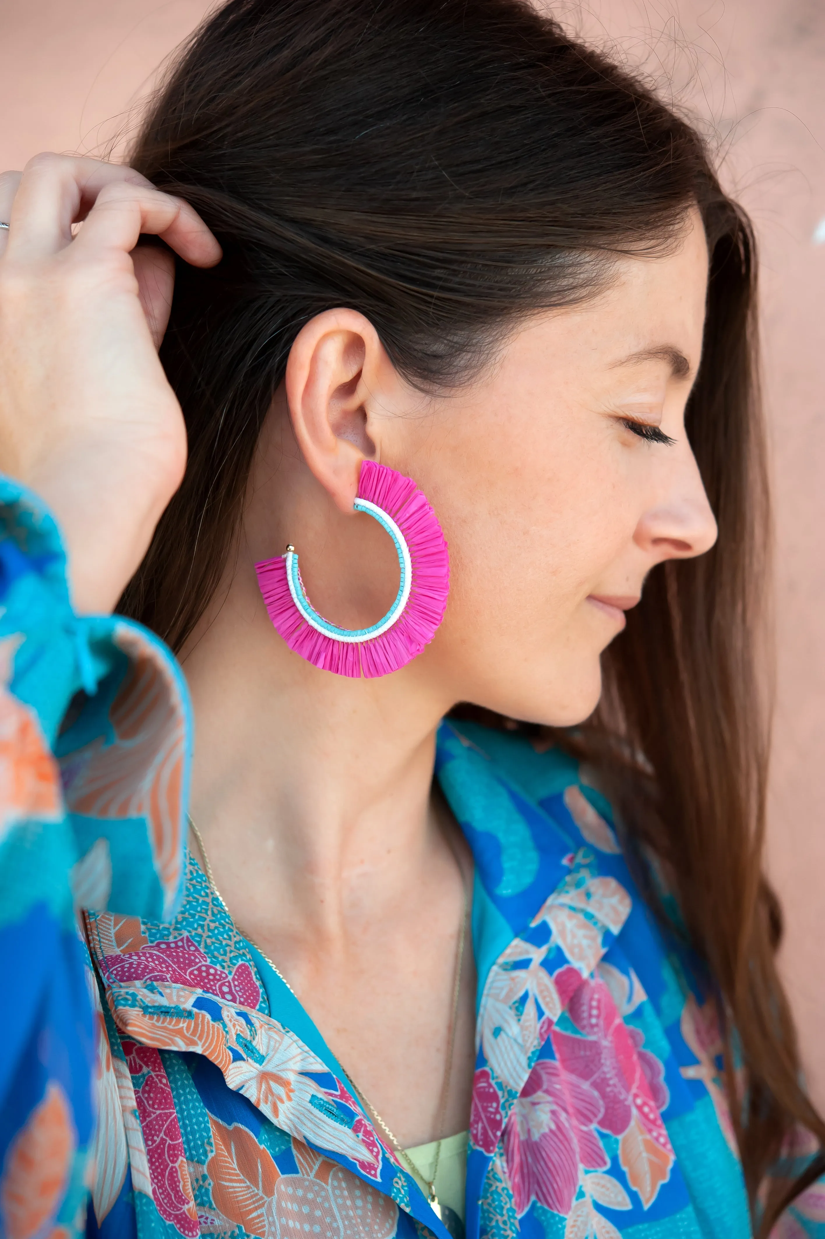 Tamera Rattan Fan Hoops | Tropical Vacation Earrings | Colorful Summer Hoop Earrings