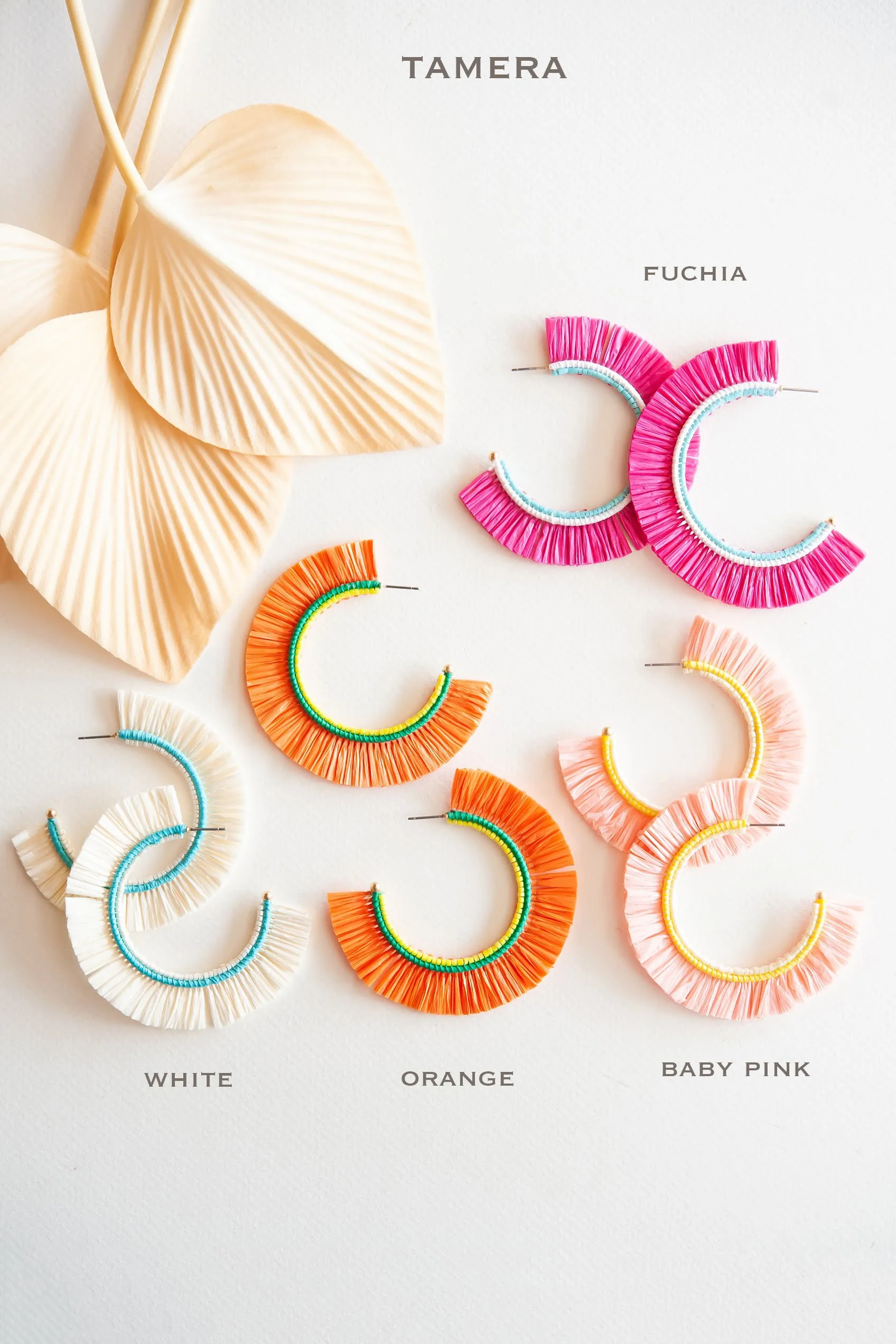 Tamera Rattan Fan Hoops | Tropical Vacation Earrings | Colorful Summer Hoop Earrings