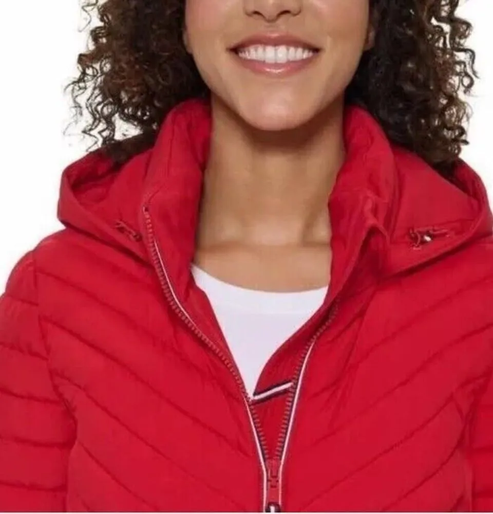 Tommy Hilfiger Women's Hooded Stretch Shell Quilted Jacket - Winter Coat for Women - Outwear with Pockets