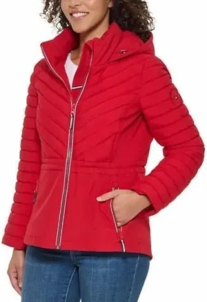 Tommy Hilfiger Women's Hooded Stretch Shell Quilted Jacket - Winter Coat for Women - Outwear with Pockets