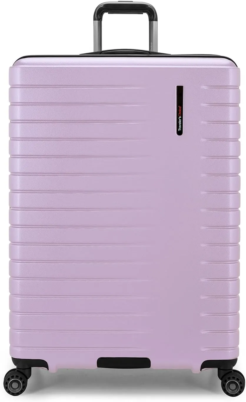 Traveler's Choice Archer Polycarbonate Hardside Spinner Luggage Set, Tie Down Straps, Purple, Checked 29-Inch