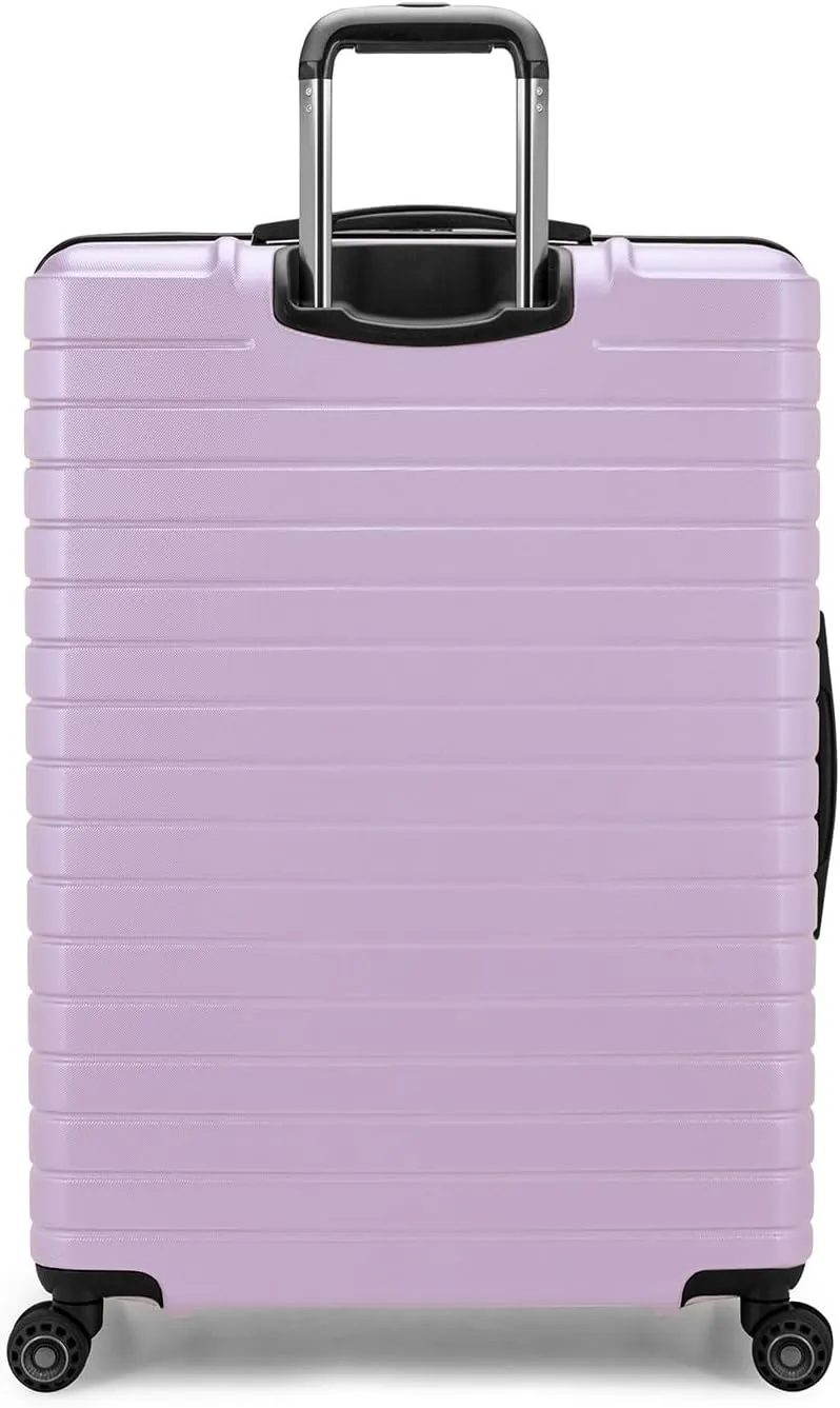 Traveler's Choice Archer Polycarbonate Hardside Spinner Luggage Set, Tie Down Straps, Purple, Checked 29-Inch