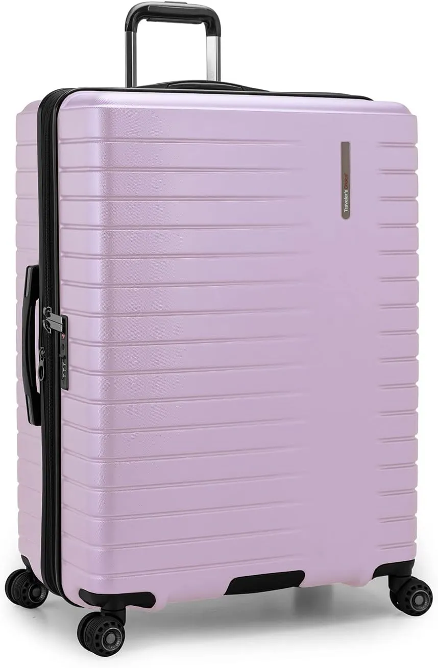 Traveler's Choice Archer Polycarbonate Hardside Spinner Luggage Set, Tie Down Straps, Purple, Checked 29-Inch