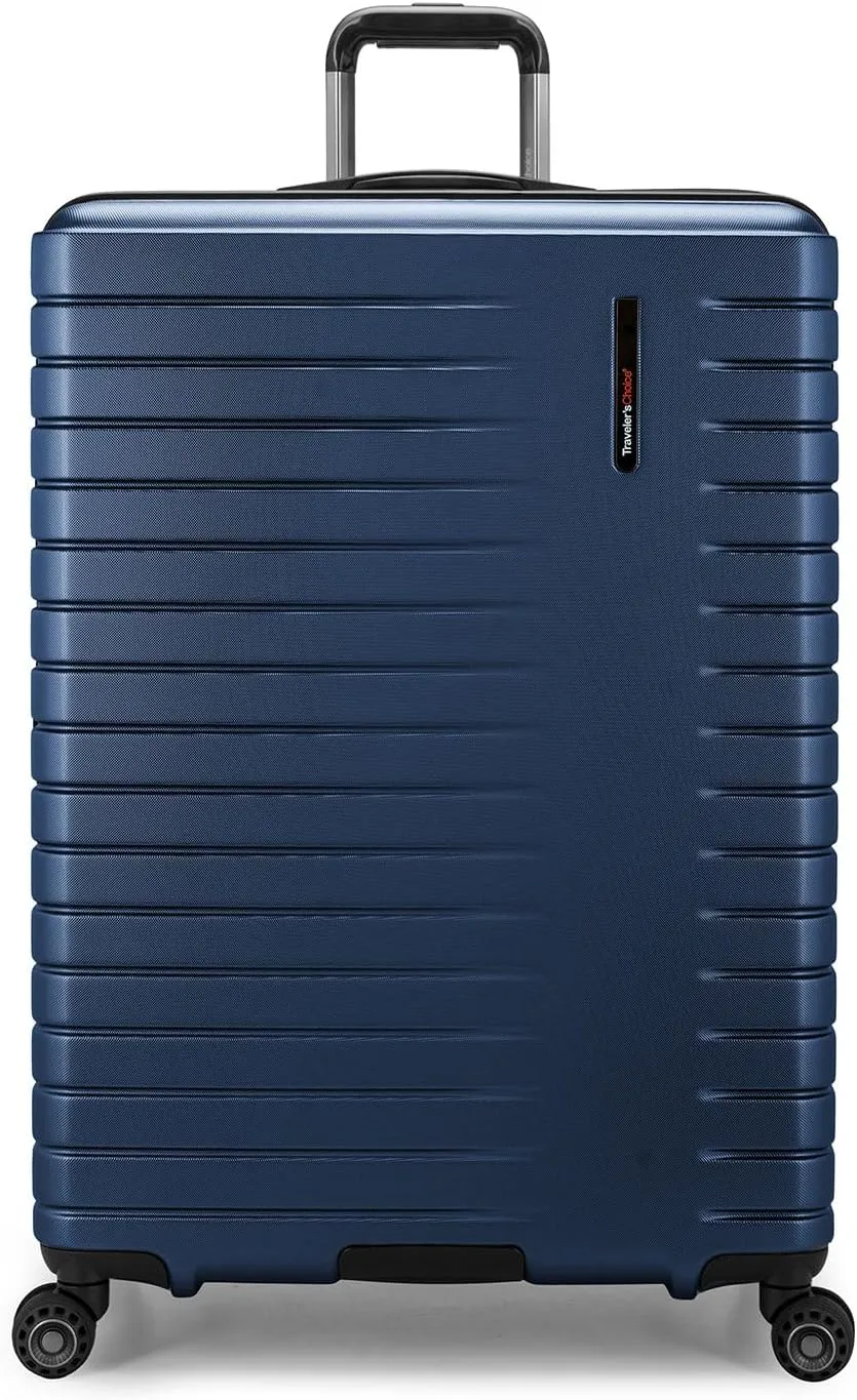 Traveler's Choice Archer Polycarbonate Hardside Spinner Luggage Set,Tie Down Straps, Blue, Checked 29-Inch