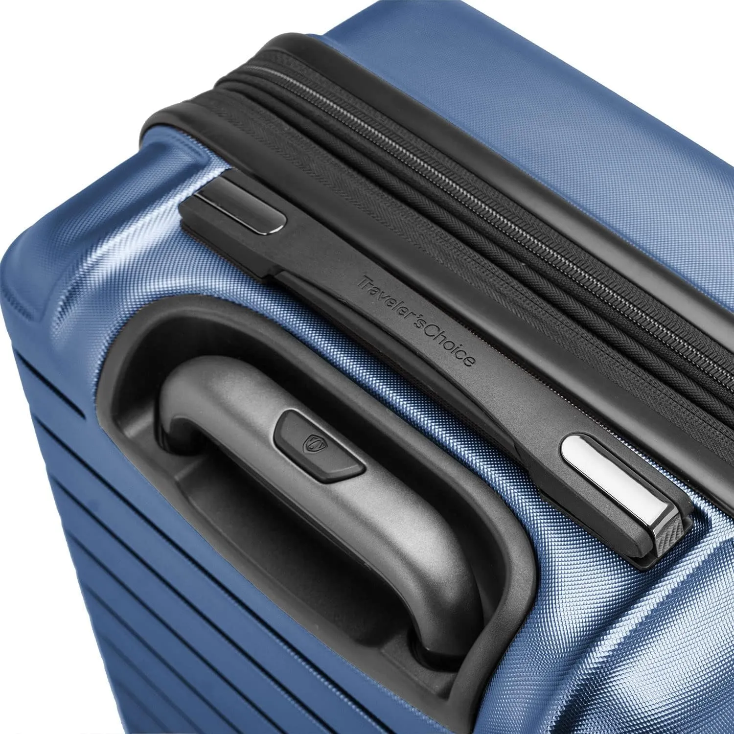 Traveler's Choice Archer Polycarbonate Hardside Spinner Luggage Set,Tie Down Straps, Blue, Checked 29-Inch