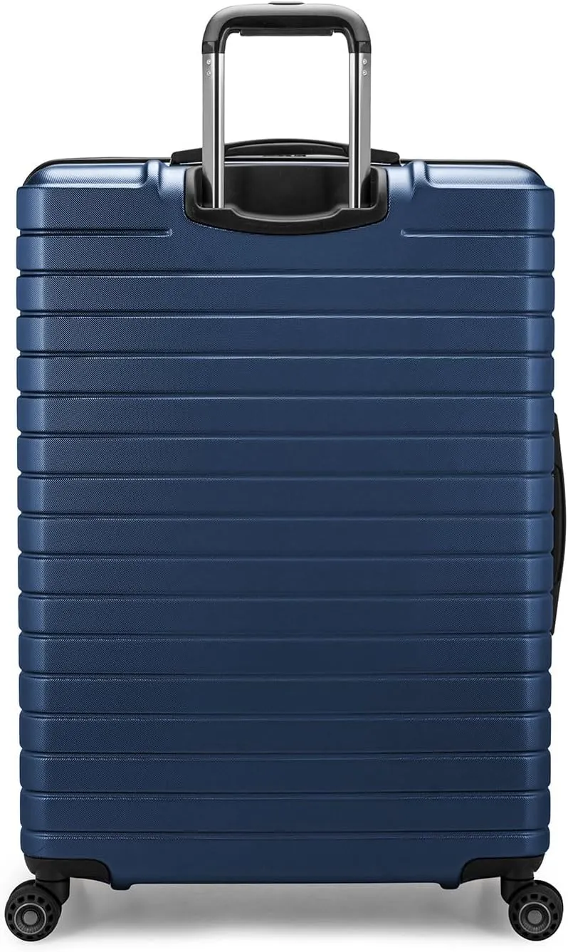 Traveler's Choice Archer Polycarbonate Hardside Spinner Luggage Set,Tie Down Straps, Blue, Checked 29-Inch