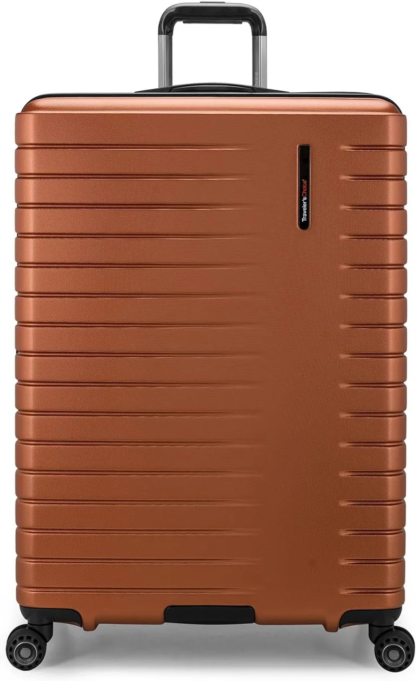 Traveler's Choice Archer Polycarbonate Hardside Spinner Luggage Set,Tie Down Straps, Orange, Checked 29-Inch